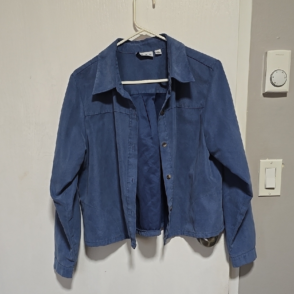 Women's Blue Jacket Suede Longsleeve Button Up